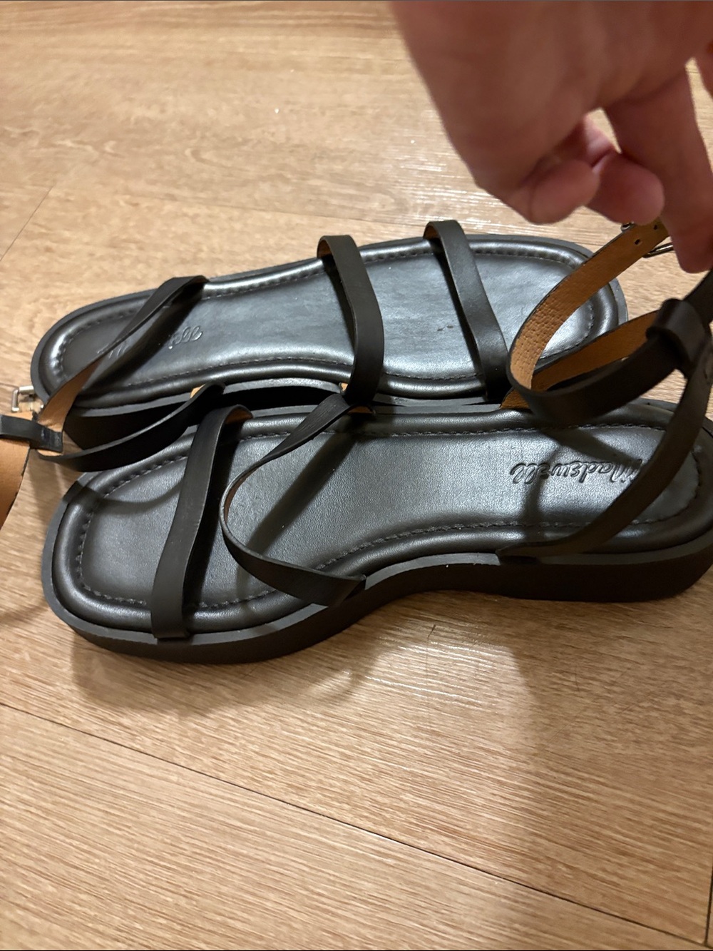 Madewell Black Strappy Flat Ankle-Sling Sandals